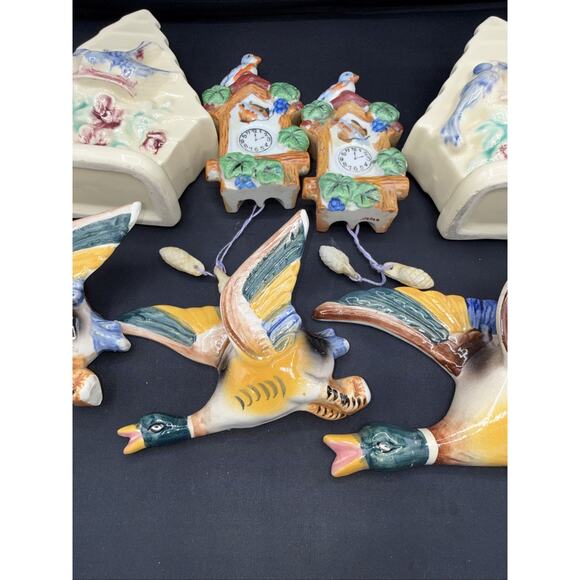 7 Piece vintage ceramic flying mallard duck wall pockets. Made In Japan - Picture 3 of 12
